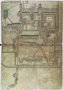 Plan of Canterbury Cathedral and the Plumbing System, from the 