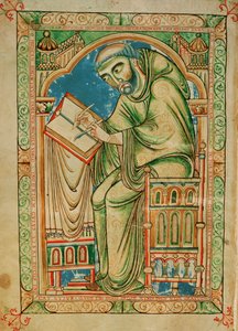 Monk Eadwine at work on the manuscript, Eadwine Psalter, c.1150 by English School