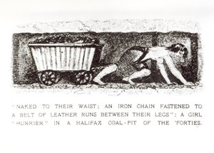 Naked to their Waist; An iron chain fastened to a belt of leather runs between their legs: A girl hurrier in a Halifax coal-pit of the Forties by English School