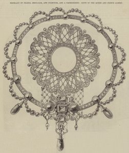 Necklace of Pearls, Emeralds, and Diamonds, and a Cachepeigne, Gifts of the Queen and Prince Albert by English School