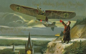 New Year card with a plane by English School