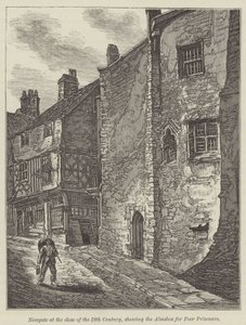 Newgate at the close of the 18th Century, showing the Almsbox for Poor Prisoners by English School