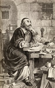 Nicholas Ridley writing letters in prison whilst awaiting his execution, c.1865