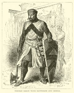 Norman Baron with battleaxe and shield by English School