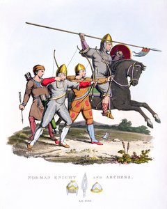 Norman Knight and Archers, 1066, from Ancient Armour by Samuel Rush Meyrick, 1824