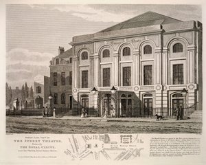 North East view of the Surrey Theatre, formerly The Royal Circus near the obelisk, Great Surrey Street