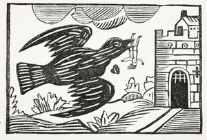 Now by a raven of great strength, Away poor Tom was borne (illustration)