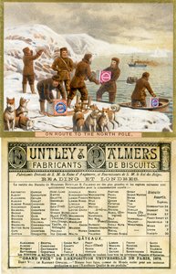 On Route to the North Pole, front and back of a promotional card for Huntley & Palmers Biscuits, produced for the French market, 1890 by English School