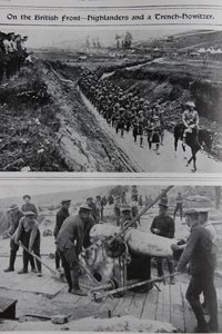 On the British Front - Highlanders and a Trench Howitzer, 1914-18 by English School