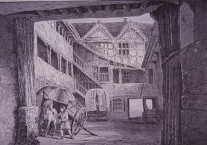 Ostler Attending Horse in Courtyard of the New Inn, Gloucester