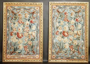 Pair of floral Soho tapestries, framed by English School