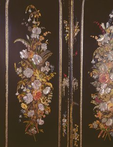 Papier mache dressing table, detail of cupboard door, c.1851 (detail) by English School