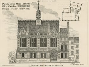 Parish of St Mary Abbots, Kensington, design for New Vestry Hall by English School