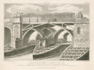 Part of Old London Bridge as it appeared in June 1826 by English School