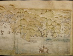 Part of a panoramic map of the coast from Land