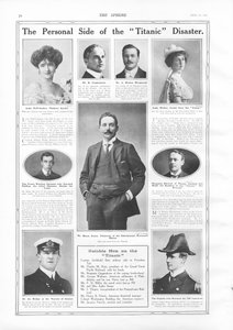 Passengers on RMS Titanic, photographs and information about notable people connected with Titanic, from The Sphere, 27 April 1912