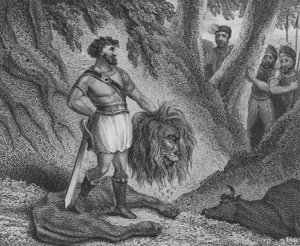 Pepin the Short, King of the Franks, Proving His Stature is No Impediment on His Ability to Rule by Killing a Lion by English School