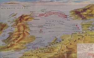 Perspective Map Showing the Location of the North Sea Mine Barrage, the Scene of the Principal Naval Actions, and the German Naval Bases by English School