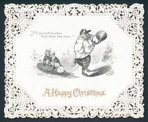 Pig blowing horn by English School