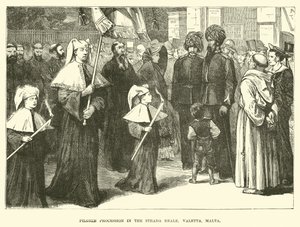 Pilgrim procession in the Strada Reale, Valetta, Malta by English School