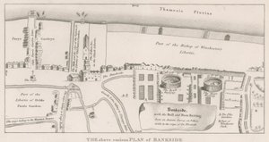 Plan of Bankside on the River Thames based on an ancient survey made in the reign of Queen Elizabeth, showing the Bull and Bear Baiting