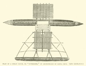 Plan of a Great Canoe, or Outrigger, of Archipelago of Santa Cruz, after Labillardiere by English School