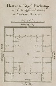 Plan of the Royal Exchange with the Different Walks for Merchants, Traders, etc. by English School