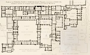 Plan of the principal floor of Hampton Court Palace as it was during the reign of King Henry VIII, from History of Hampton Court Palace in Tudor Times by Ernest Law, published London 1885 by English School