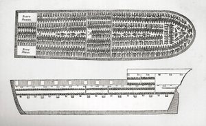 Plan Showing How Slaves Were Transported on Board a Slave Ship in the 18th Century by English School