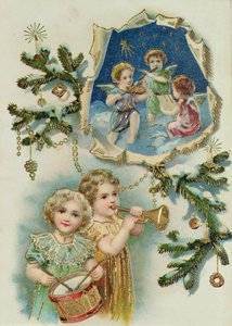 Playing Musical Instruments, Victorian Christmas Card