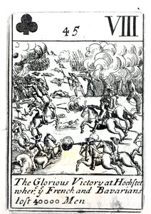 Playing card depicting the Glorious Victory at the Battle of Hochstadt where the French and Bavarians Lost 40,000 Men by English School