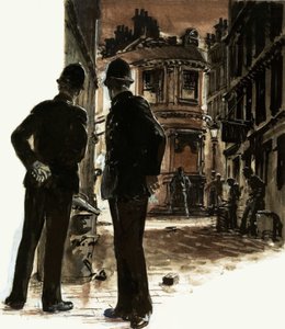Policemen patrol the slums of Glasgow by English School