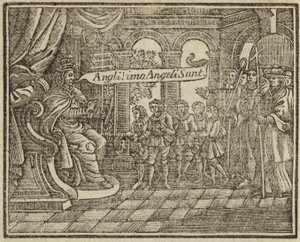 Pope Gregory and the Angeli: Gregory the Great encountering Anglo-Saxon youths at a slave market by English School