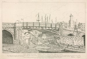 Portion of the Old London Bridge, Drawn in 1826 During Construction Works by English School