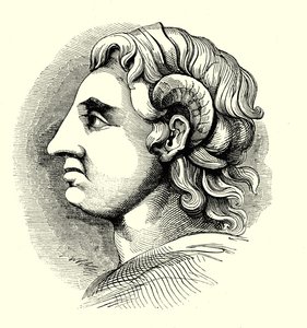 Portrait of Alexander The Great, taken from a coin in the Bodleian Library, Oxford (engraving) by English School