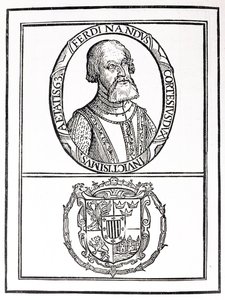 Portrait of Hernado Cortes (1485-1547) and his arms