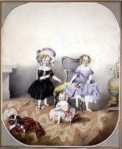 Portrait of Three Blue-Eyed Girls in Fancy Dress by English School