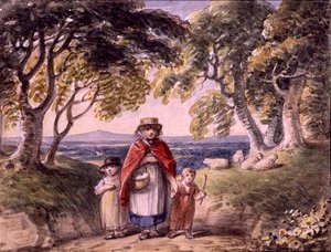 Portrait of a Woman and Two Children in a Woodland Landscape by English School