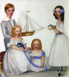 Portrait of four children holding a sailboat and kitten, c.1830 by English School