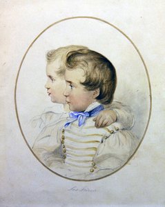 Portrait of two brothers in military costume by English School