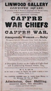Poster advertising a Lecture about Caffre War Chiefs at the Linwood Gallery by English School