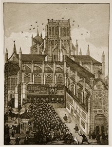 Preaching before the King and Prince of Wales at Pauls Cross in 1616, after a 17th century painting by English School