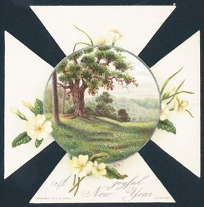 Primroses and Countryside Scene by English School