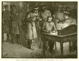 Prince Alexander of Bulgaria Signing his Abdication by English School
