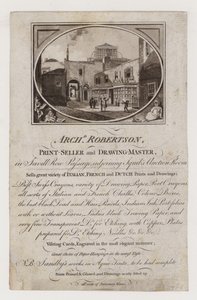 Archibald Robertson Printseller and Drawing Master, trade card by English School