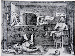 Prisoners in the Lollards Tower, from Acts and Monuments by John Foxe, 1563, illustration from The History of the Nation by English School