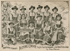 Professor Andre, Alpine Choir puzzle: find the composer of the Alpine Hymns and Songs in two places by English School