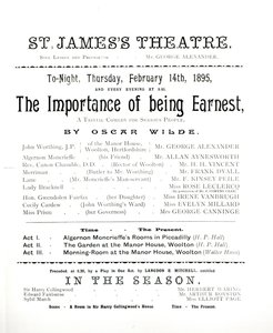 Programme for a performance of The Importance of Being Earnest, by Oscar Wilde at the St. James Theatre, 14 February 1895 by English School
