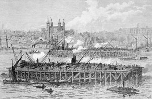 Progress of the Works of the Tower Bridge Over the Thames