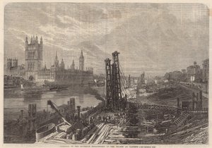 Progress of the southern Embankment of the Thames at Lambeth by English School
